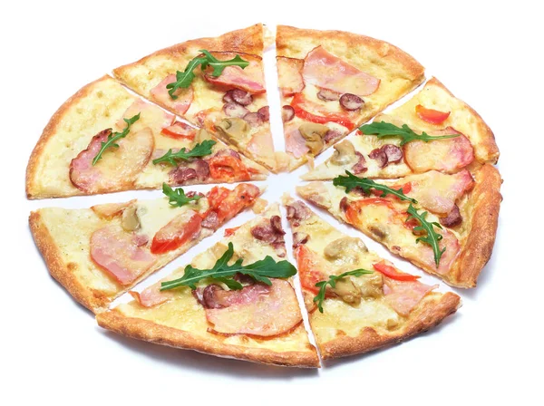 Traditional Italian Pizza Bacon Ham Isolated White Background — ストック写真