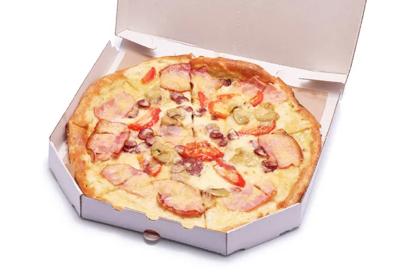 Pizza Cardboard Box Isolated White Background — ストック写真