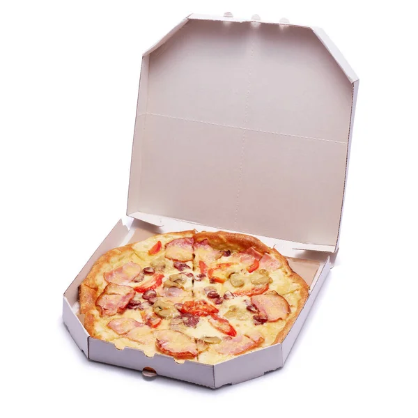 Pizza Cardboard Box Isolated White Background Stock Photo