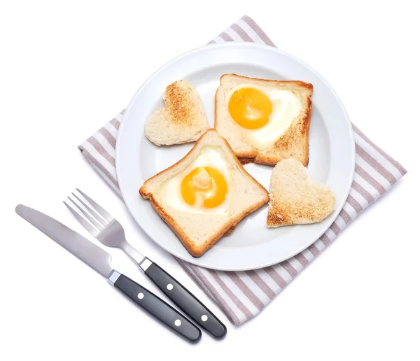 Fried Egg Toast Bread Isolated White Background — Stockfoto