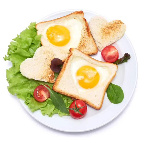 Fried Egg Toast Bread Isolated White Background — Photo