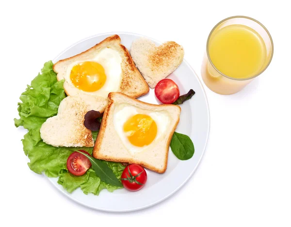Tost Ekmeğinde Kızarmış Yumurta Beyaz Arkaplanda Izole Edildi — Stok fotoğraf