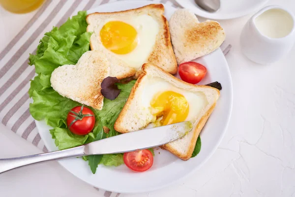 Fried Egg Toast Bread Cup Fresh Hot Coffee Light Grey — Foto de Stock