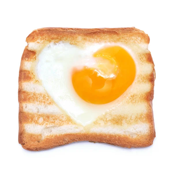 Heart Shaped Fried Eggs Toasted Bread Grill Marks Isolated White — Stock Photo, Image