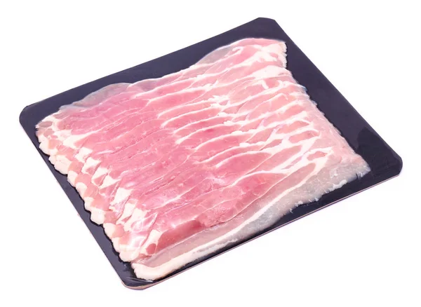 Bacon Strips Black Package Paper Wholesales Isolated White Background — Stock Photo, Image