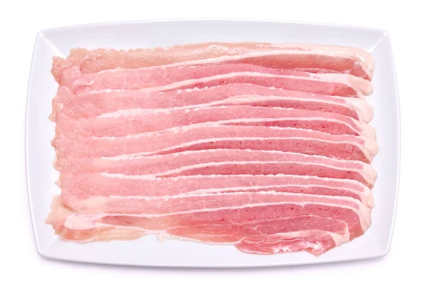 Bacon Strips Ceramic Plate Isolated White Background — Stock Fotó