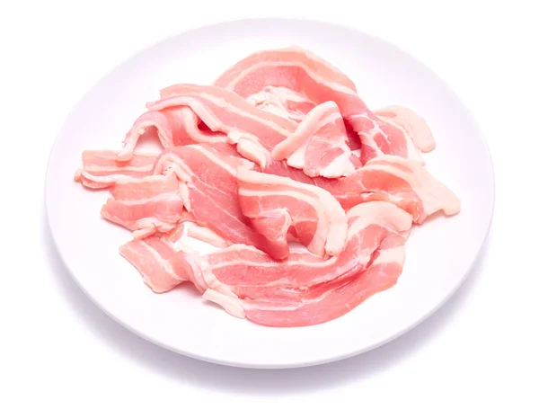 Bacon Strips Ceramic Plate Isolated White Background — Stock Photo, Image