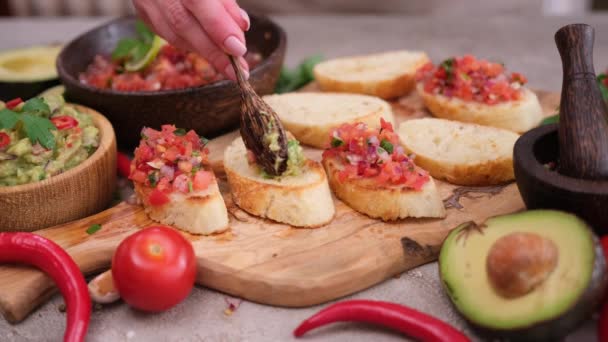 Making Vegan Healthy Breakfast Tomato Salsa Guacamole Whole Grain Bread — Video