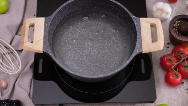 Water Boiling Pot Induction Hob Domestic Kitchen — 图库视频影像
