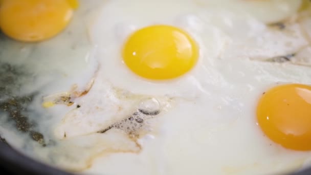 Closeup Shot Cooking Fried Eggs Non Stick Pan — Stock video