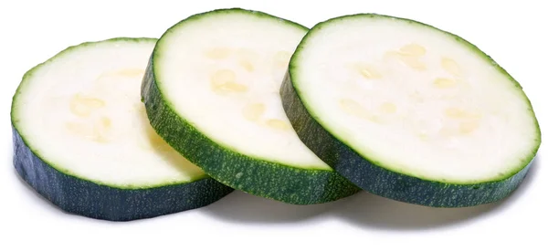 Skivad Zucchini Cirklar Isolerade Vit Bakgrund — Stockfoto