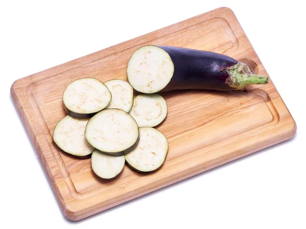 Gesneden Cirkels Natuurlijke Organische Aubergine Groenten Geïsoleerd Witte Achtergrond — Stockfoto