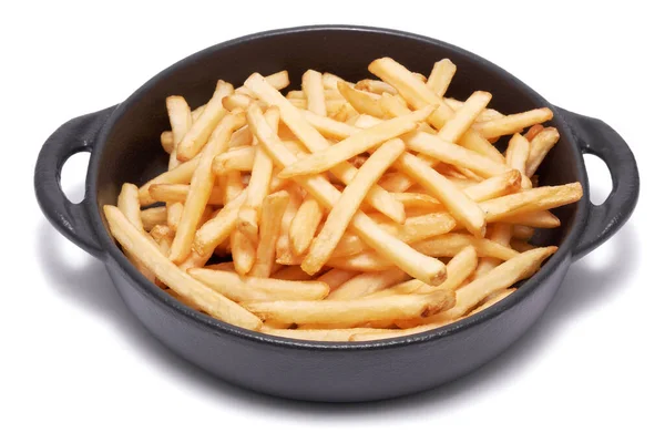French Fries Potatoes Black Ceramic Bowl Isolated White Background — Stock Photo, Image