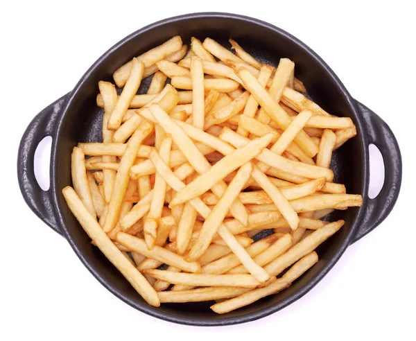 French Fries Potatoes Black Ceramic Bowl Isolated White Background — Stock Photo, Image