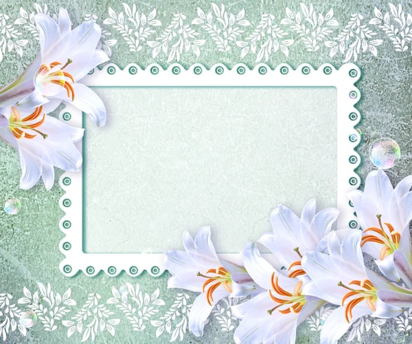 White lily and openwork frame — Stock Photo, Image