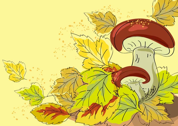 Champignon et feuilles d'automne — Image vectorielle