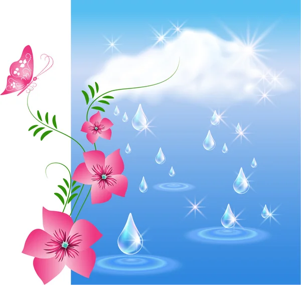 Pioggia e fiori — Vettoriale Stock