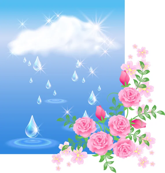 Yağmur ve çiçekler — Stok Vektör