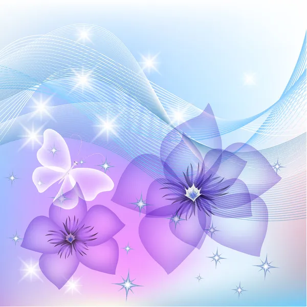 Fleurs et papillons transparents — Image vectorielle