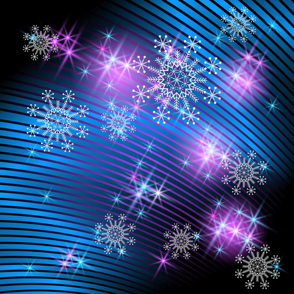 Copos de nieve y fuegos artificiales — Vector de stock