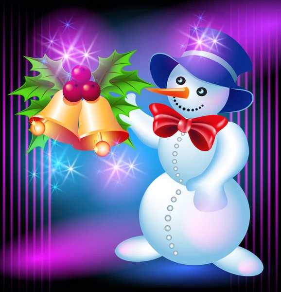 Snowman and bells — Stock Vector