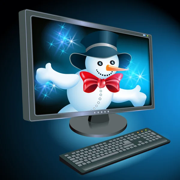 Монітор і клавіатура з Snowman — стокове фото