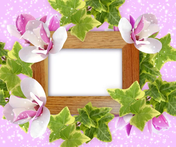 Magnolia och foto ram — Stockfoto