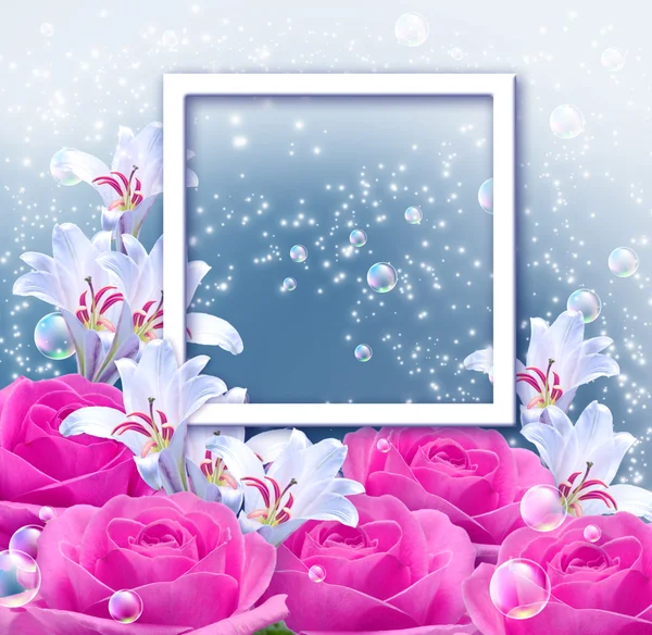 Flowers and and photo frame — Stock Photo, Image