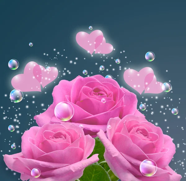 Pink roses and hearts — Stock Photo, Image