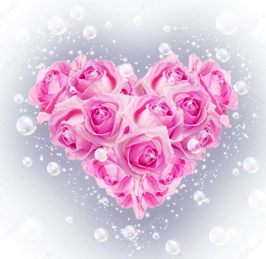 Heart of pink roses