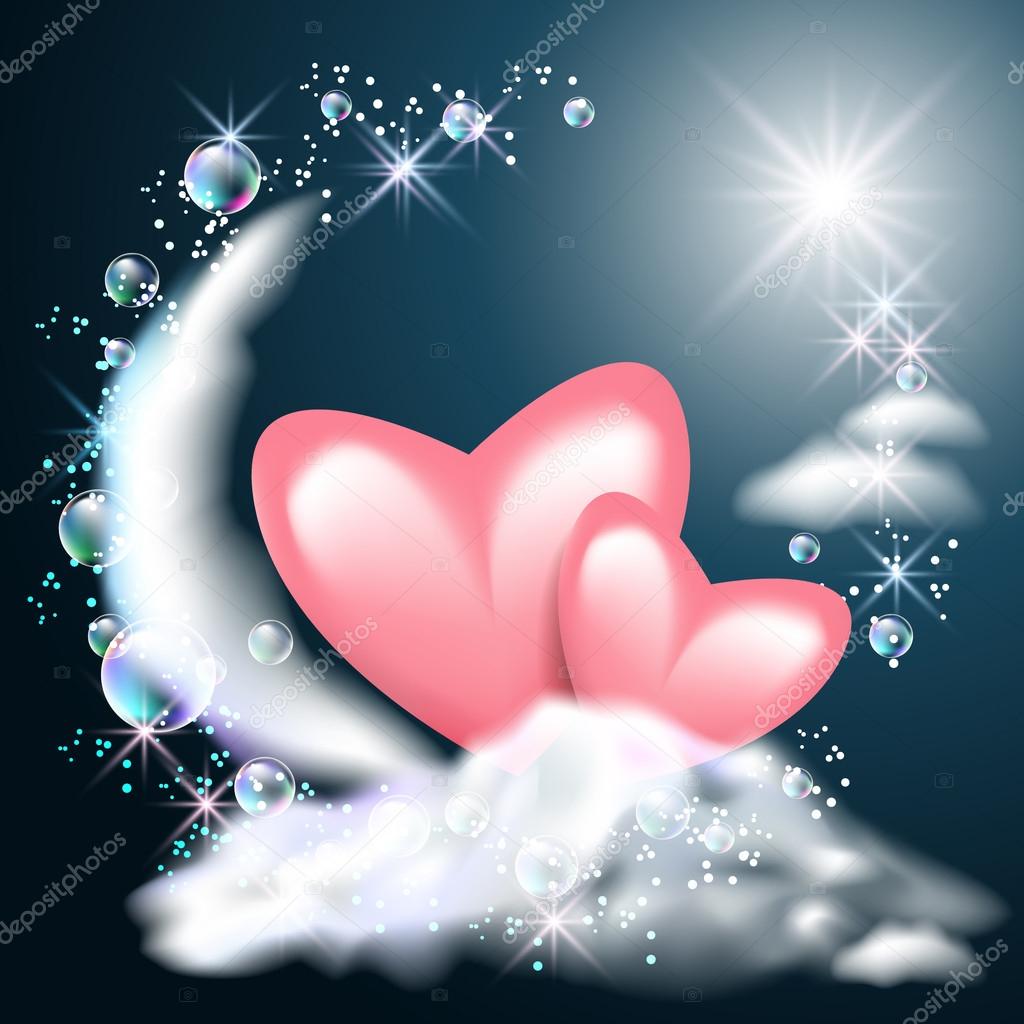 Moon and two hearts on the clouds Stock Vector Image by ©Marisha 19729461