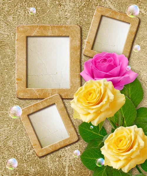 Photo frame with roses — Stock Photo, Image