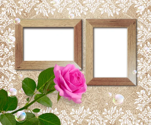 Rose and wooden frame — Stock Photo, Image