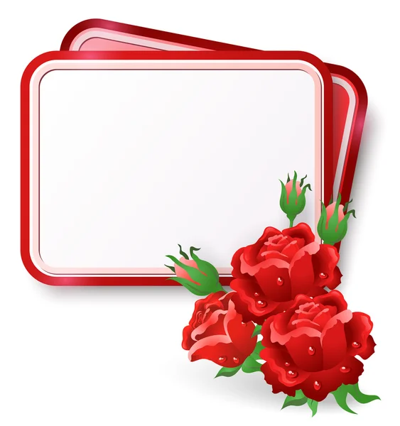 Karta s červenými růžemi a kapka Rosy — Stockový vektor