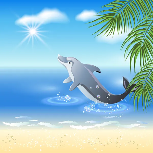 Delfinek ugrik a víz — Stock Vector