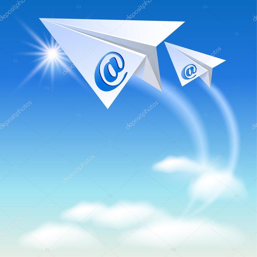 Two paper airplane with e-mail sign
