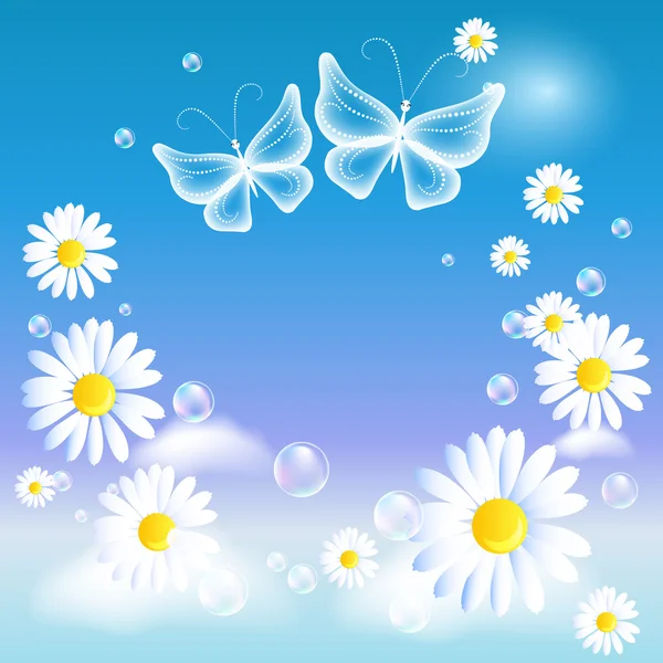 Butterflies and daisy in the sky — Stock Vector