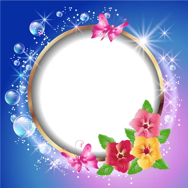 Round frame and flowers — Stock Vector