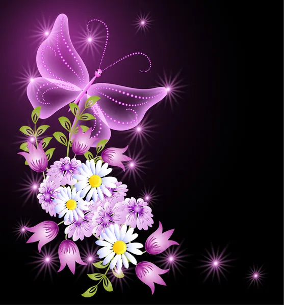 Fleurs et papillon transparent — Image vectorielle