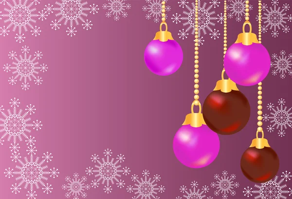 Glänzende bunte Weihnachtskugeln auf lila Hintergrund — Stockvektor