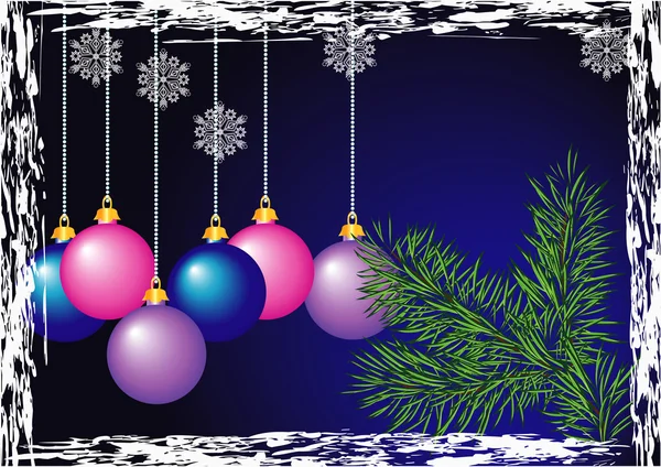 Bolas de Navidad de colores brillantes sobre fondo azul — Vector de stock