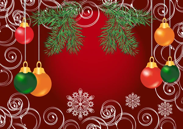 Bolas de Navidad coloridas sobre fondo rojo — Vector de stock