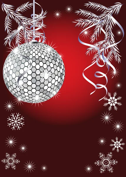 Shiny christmas ball on red background — Stock Vector