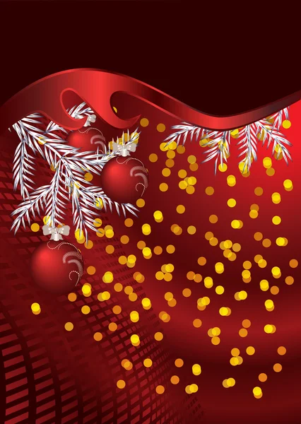 Glänzende Weihnachtskugeln auf rotem Hintergrund — Stockvektor