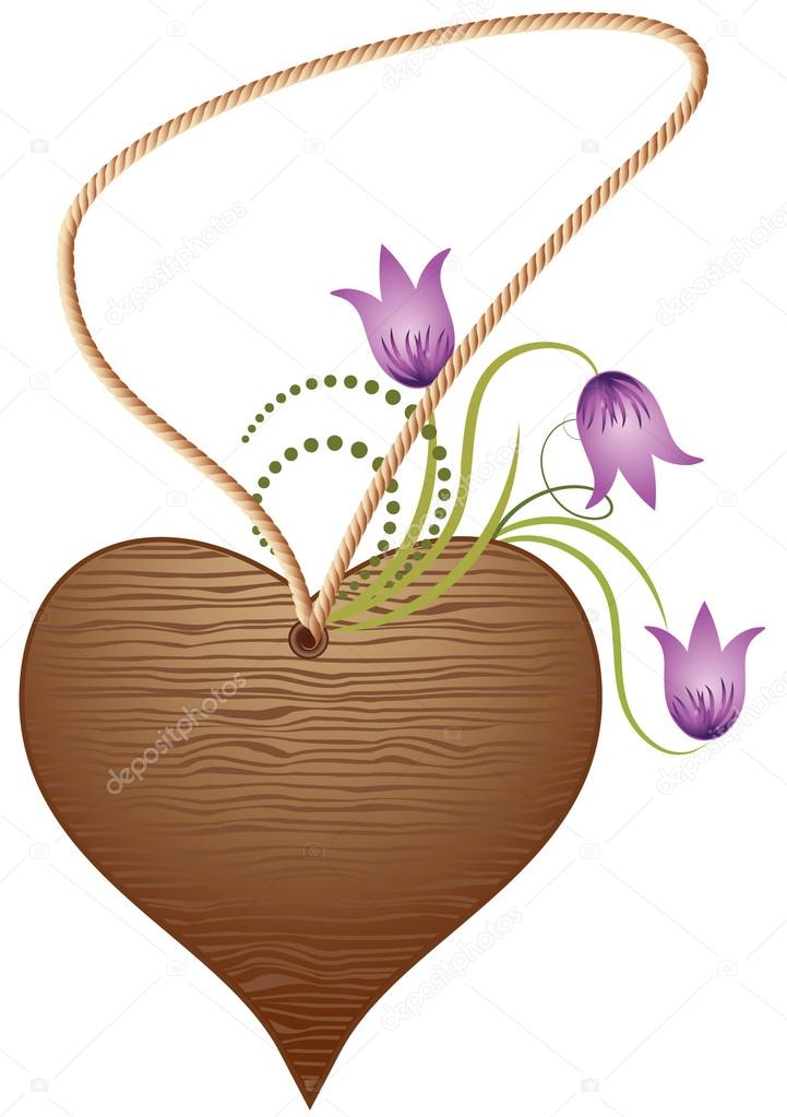 Valentine wooden heart with flowers