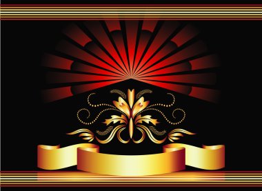 Golden ribbon on red background