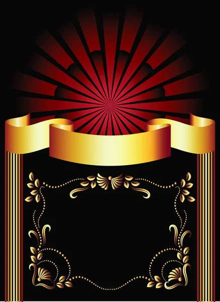 Golden ribbon on red background — Stockvector