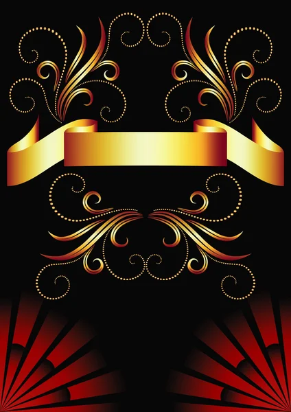 Golden ribbon on red background — Stok Vektör