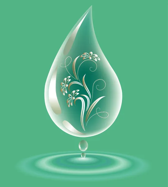 Abstract water drop with floral elements — Stock Vector