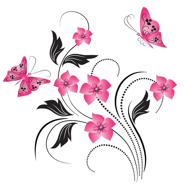 Blomma ornament med fjäril — Stock vektor